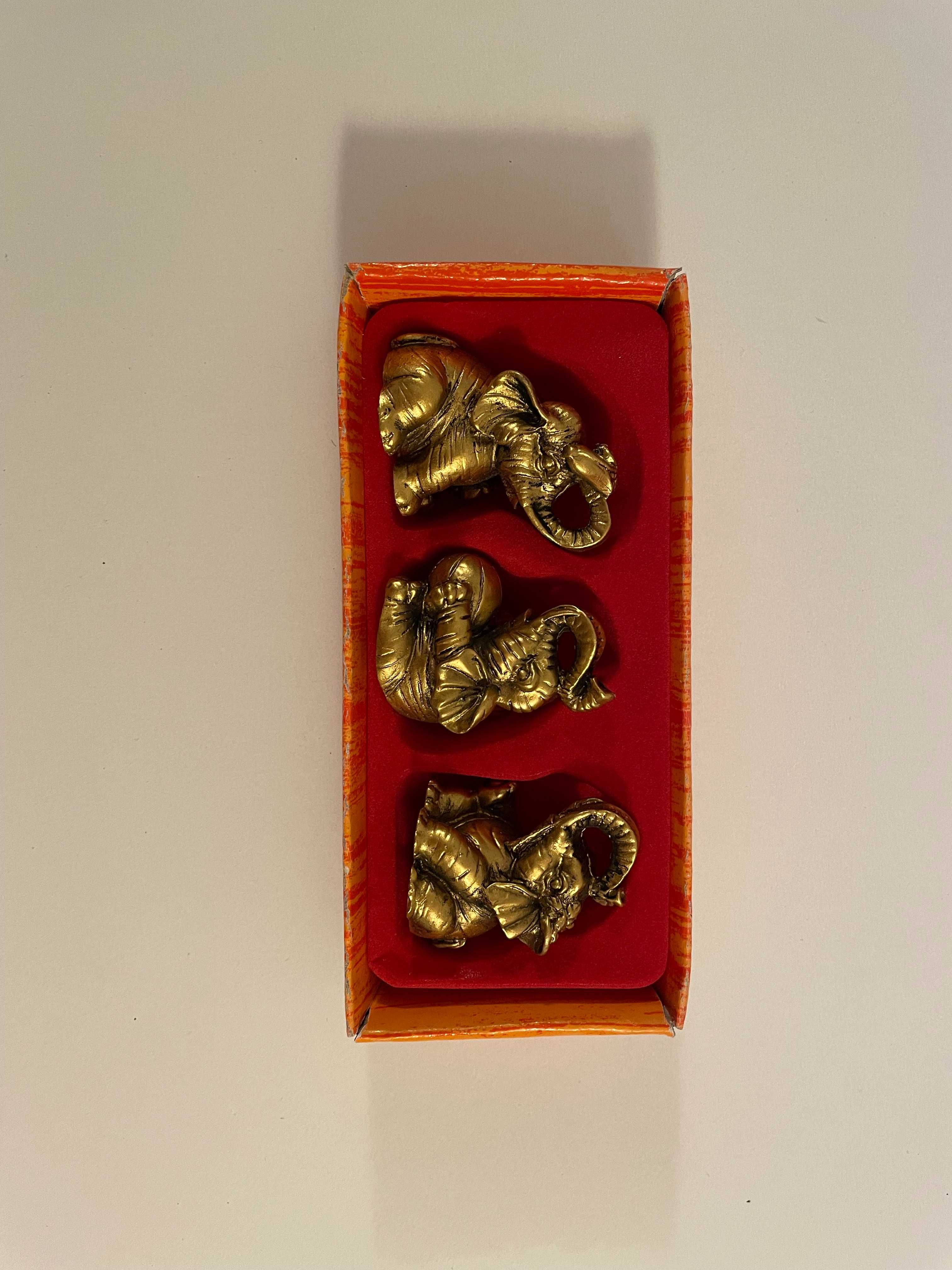 Słonie dekoracyjne ozdobne słoniki figurki złote 3 szt feng shui
