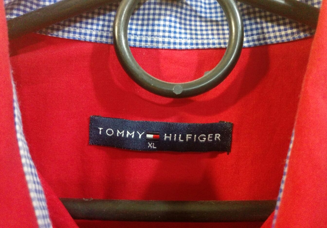 Оригинал красная мужская рубашка Tommy Hilfiger