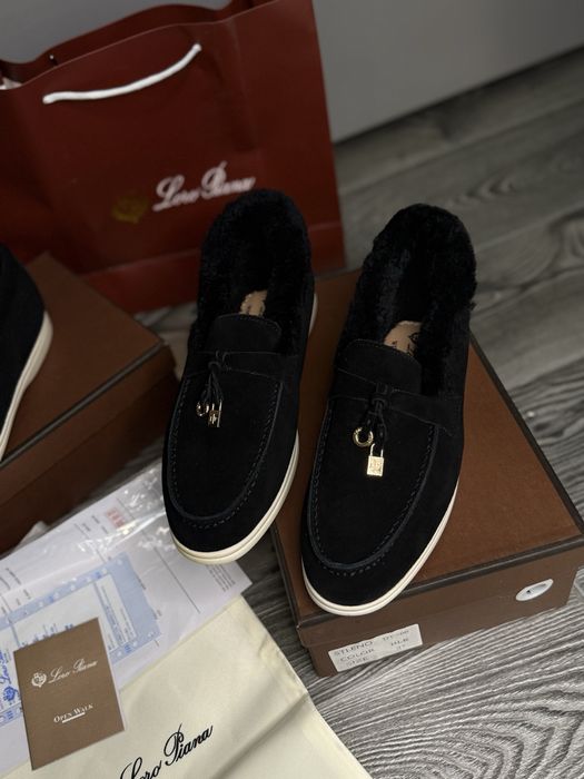 Лоферы теплые черные лоро пиана lp loro piana с мехом зимние кеды