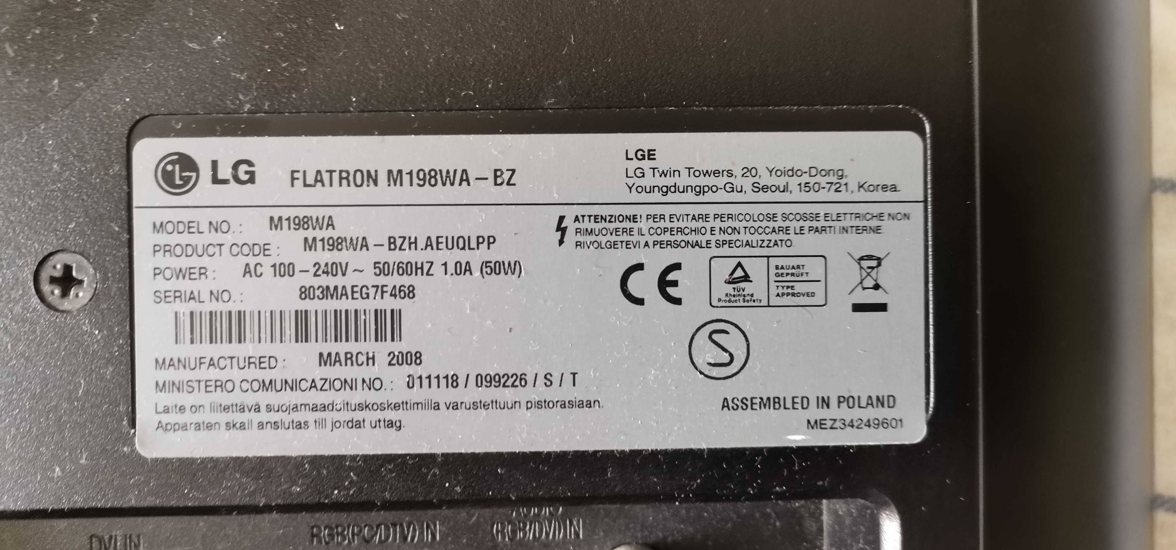 Monitor i telewizor LG M198WA-BZ Flatron 19 "