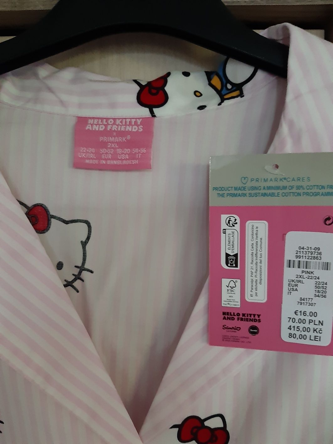 Koszula 2xl hello kitty piżama kolekcja primark różowa oversize koszul