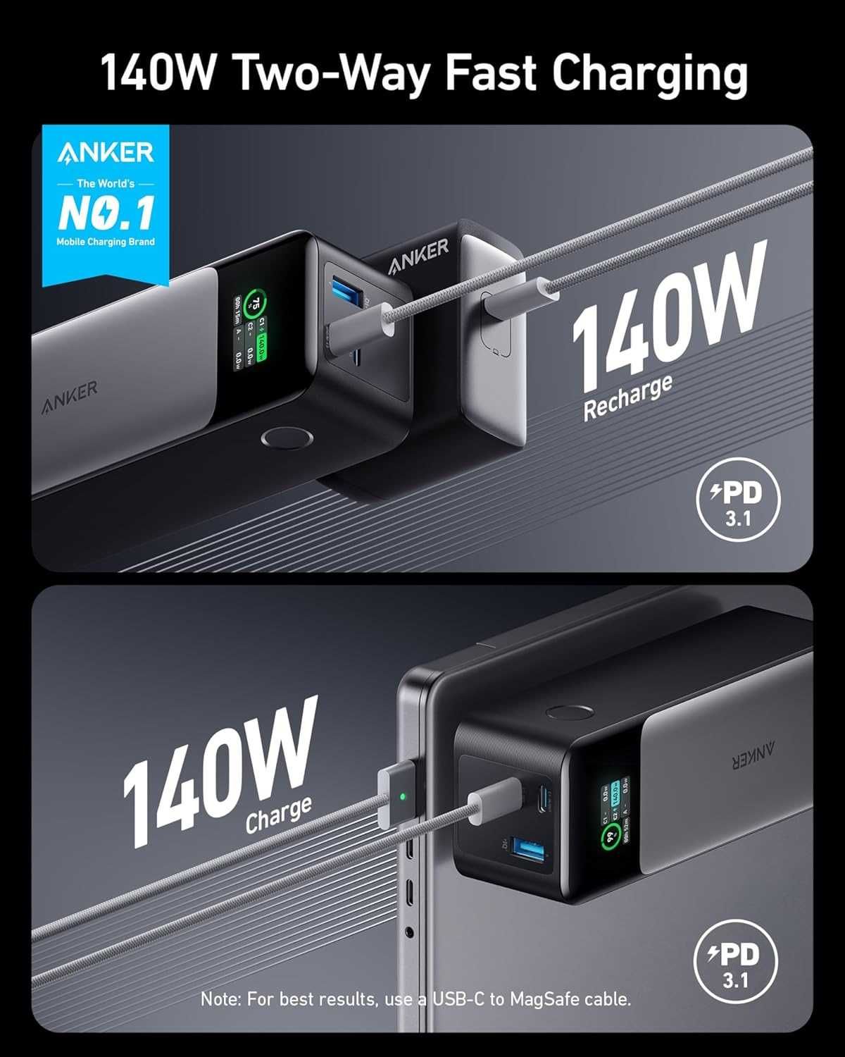 Повербанк Anker 737 140W 24000mAh внешний аккумулятор Power Bank