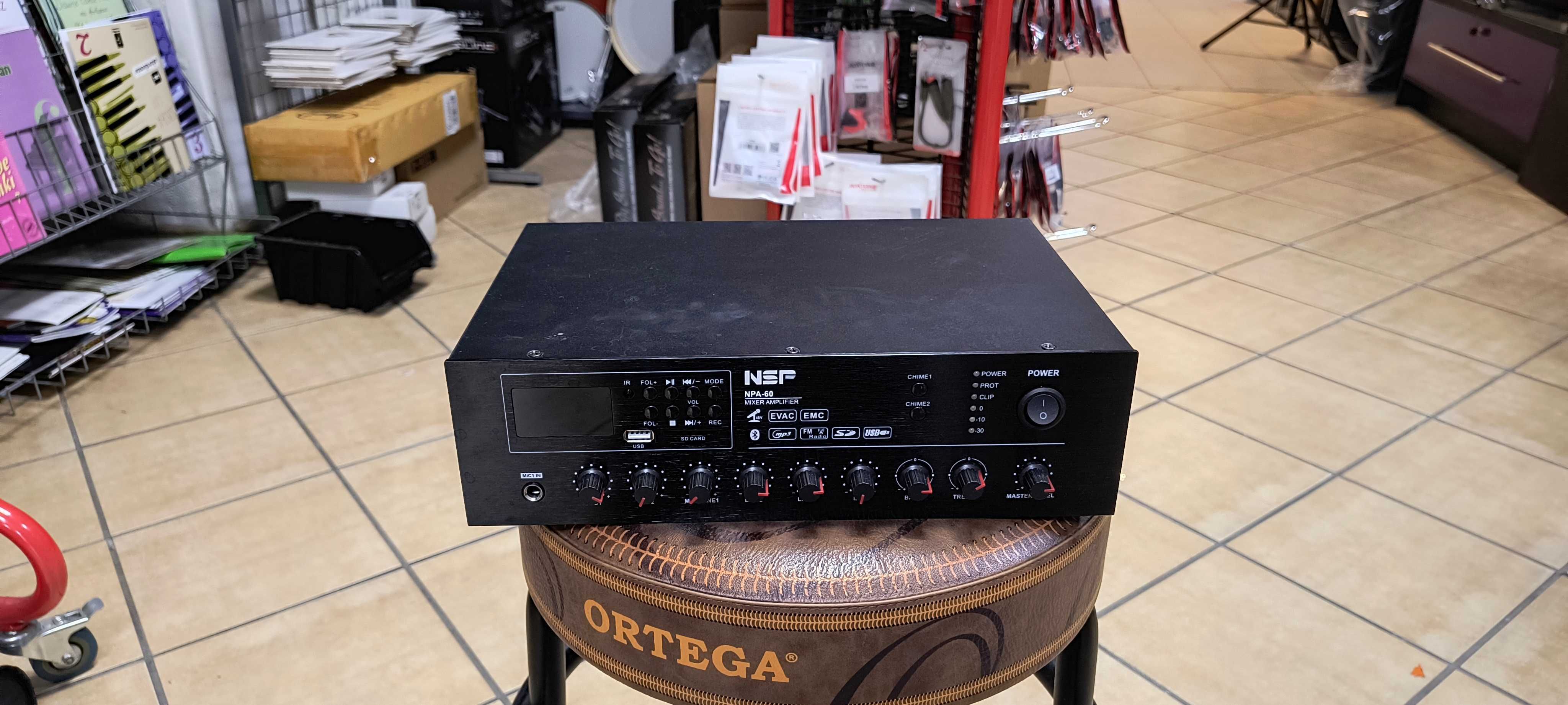 Wzmacniacz 100V Radiowęzeł Mikser NSP NPA-60 Sprawny Nieużywany Pilot