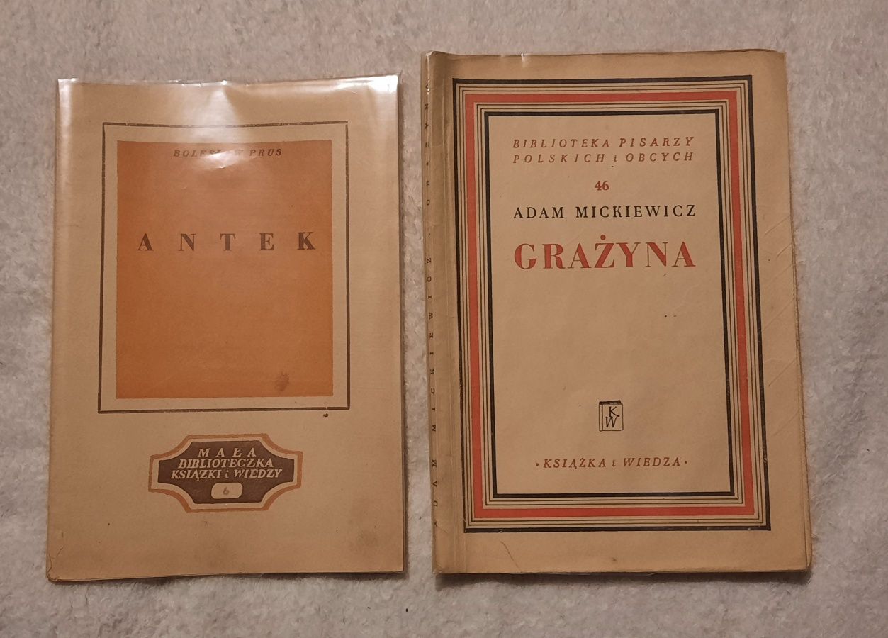 Książki "Antek" Prus 1949 "Grażyna" Mickiewicz 1951