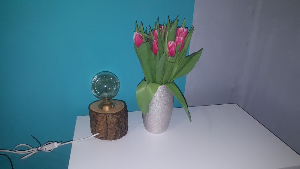 Lampka w pniu z żarówka handmade