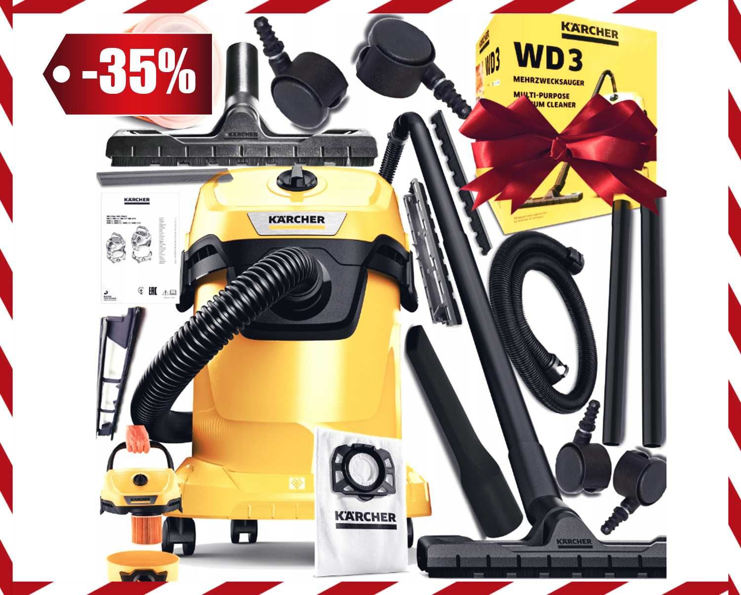 Nowoczesne ODKURZACZ Bezworkowy Mocny Karcher WD3 XXL 1000W (PROMOCJA)