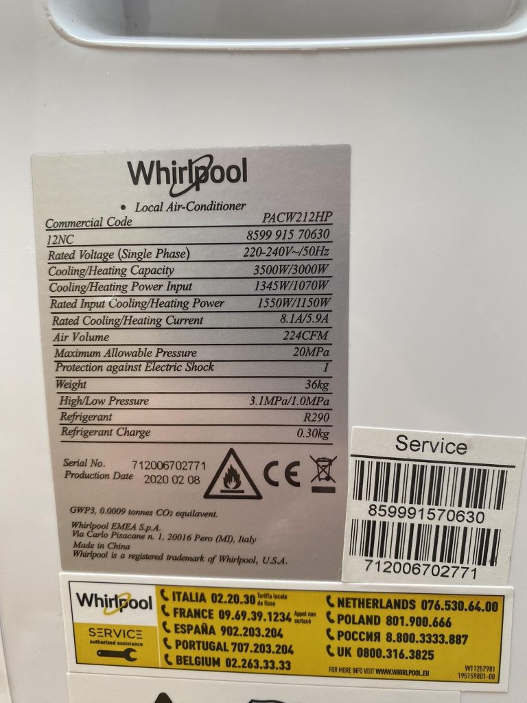 Przenośny Klimatyzator z funkcją grzania Whirlpool PACW212HP