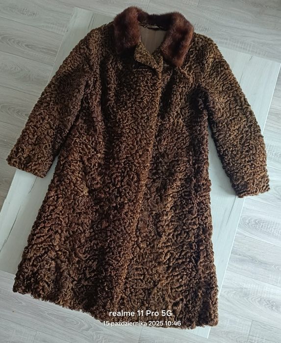 Naturalne futro karakuła Vintage brązowe rozmiar S/M