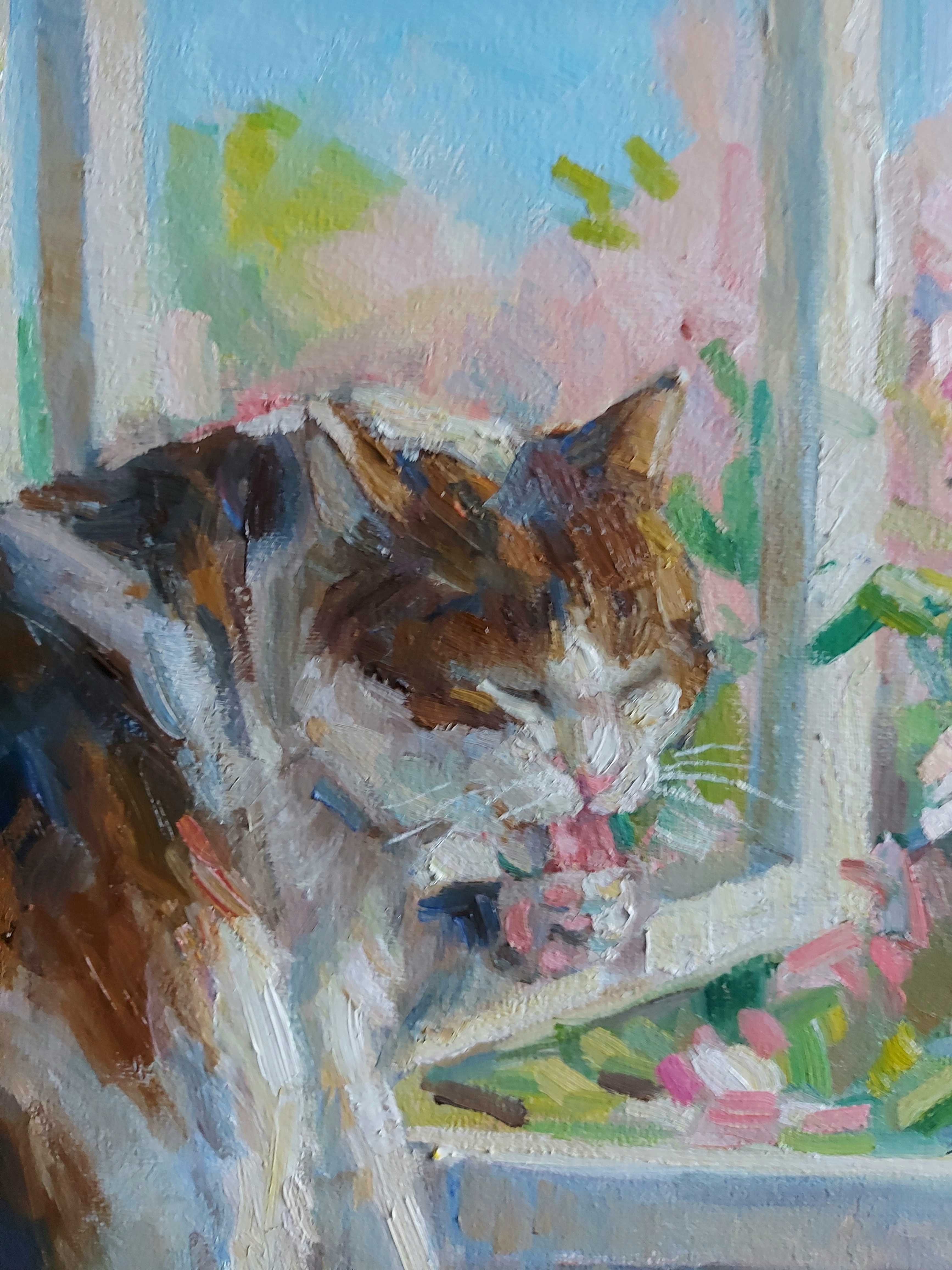Картина маслом кіт весна