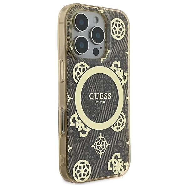 Etui Guess IML Peony On 4G Background MagSafe na iPhone 16 Pro - brązo