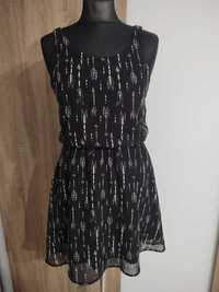 Czarno-biała Letnia Sukienka na Ramiączkach we Wzory H&M Rozmiar 36