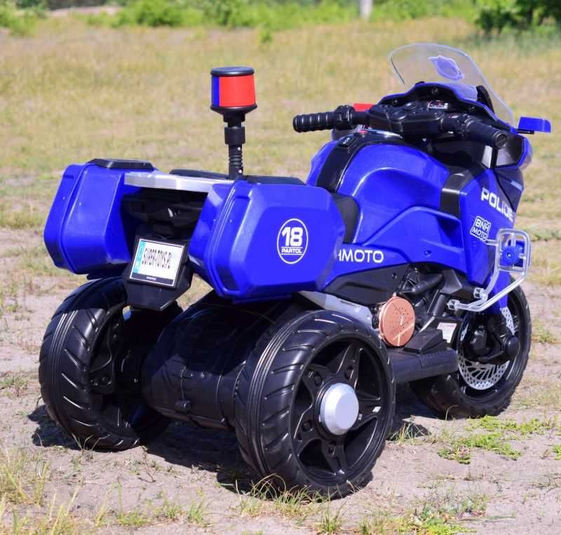 Szybki motor POLICYJNY Z KOGUTEM dla dzieci pojazd jeździk rowerek RC