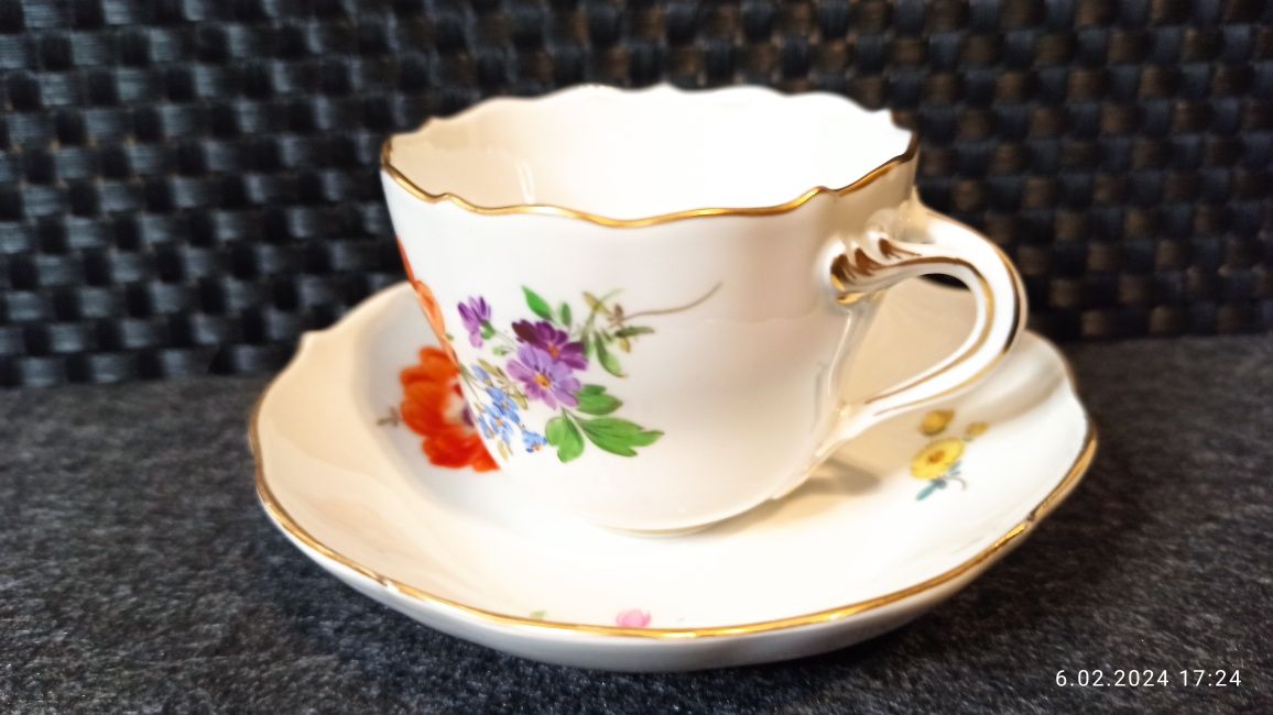 Porcelana Meissen DUO Mokka Miśnia Dekor kwiatowy Piękna