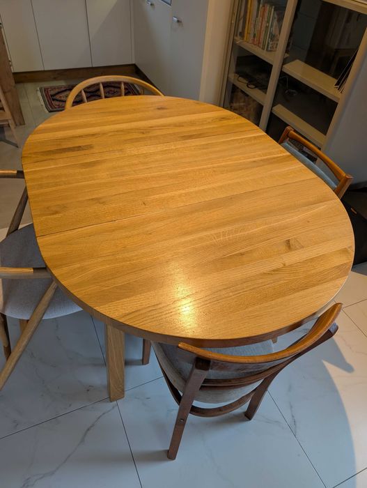 Okrągły stół dębowy rozkładany, średnica 100 cm + 40 cm