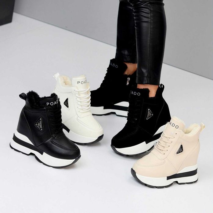 Жіночі снікерси зимові, зимні кросівки на платформі