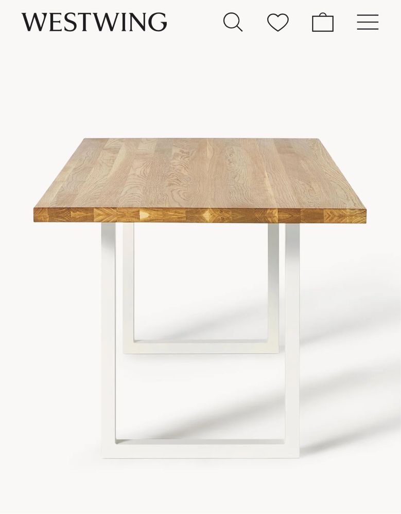 Westwing — Stół dębowy prostokątny 6 osobowy 160 x 100 x 74