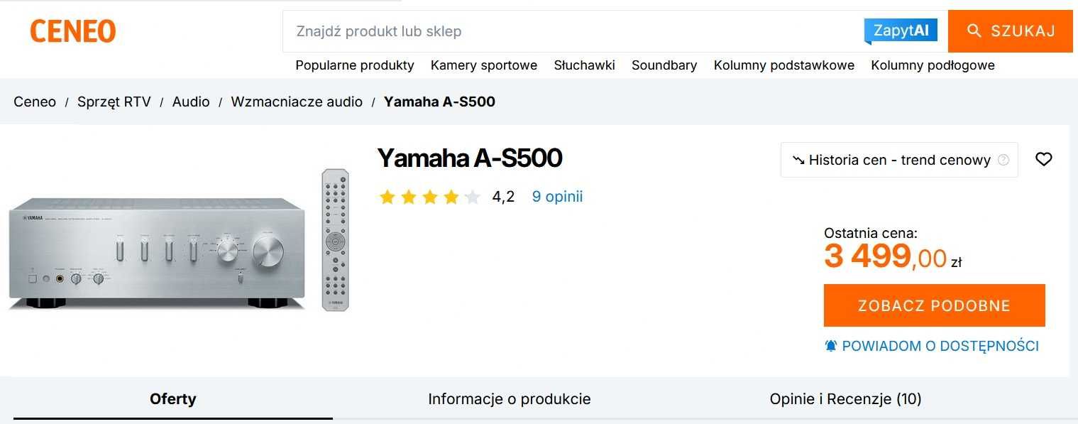 Wzmacniacz Stereo Yamaha A-S500 TOP-ART Pure Direct Loudness High-End
