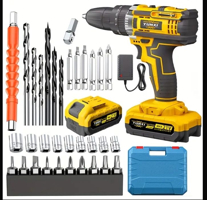 NOWA mocna wiertarka wkrętarka walizka 2xAKU 21V bity akcesoria UDAR