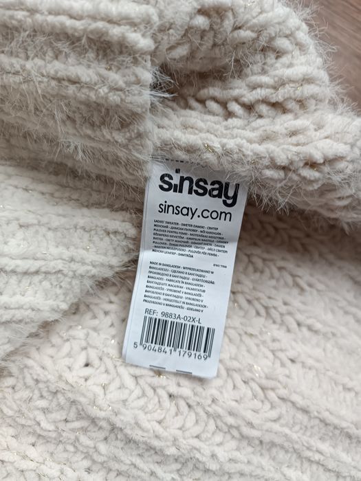 Sinsay gruby sweter poszerzane rękawy L złota nitka