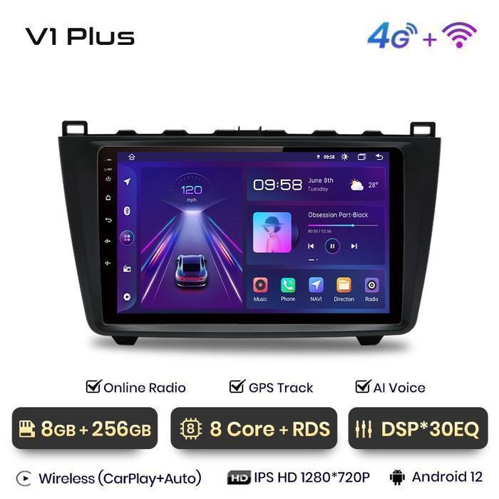 Radio nawigacja Mazda 6 GH 2007 - 2012 Carplay Android Auto 8GB 256GB