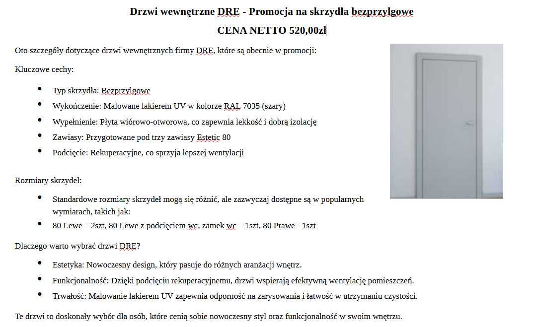 Drzwi tarasowe, drzwi wewnętrzne