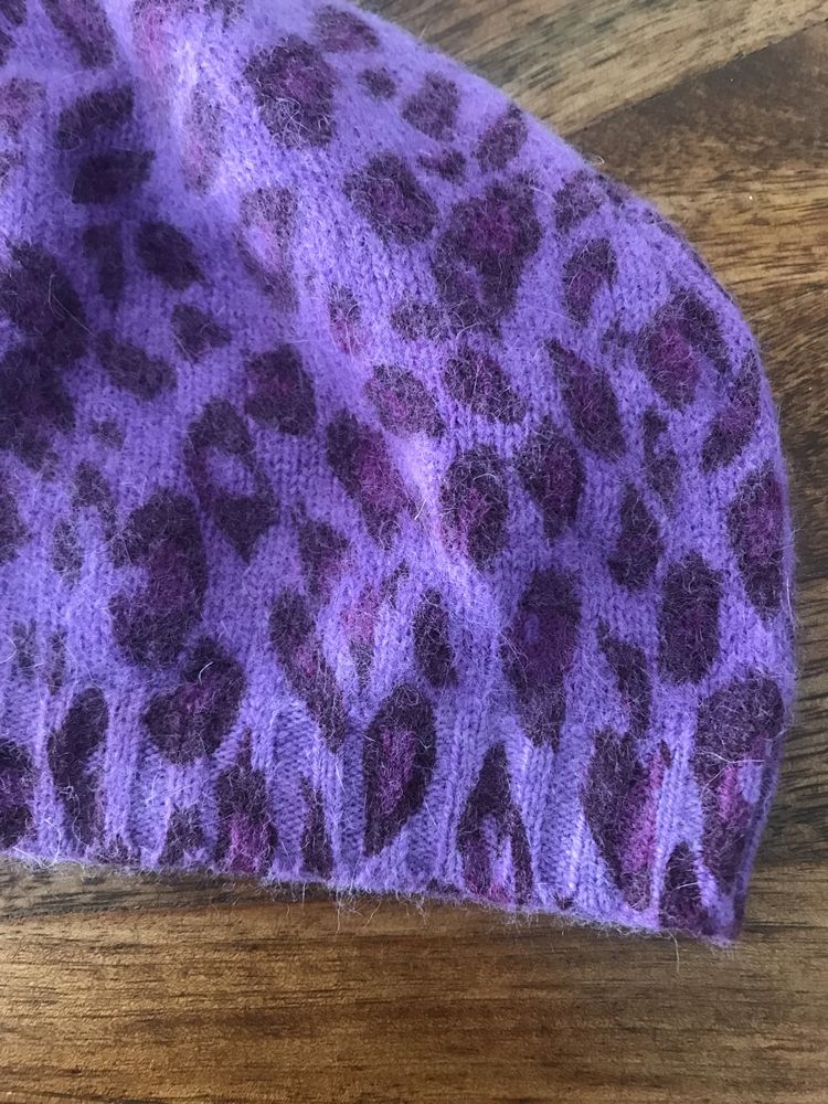 Gorro de lã roxo padrão leopardo
