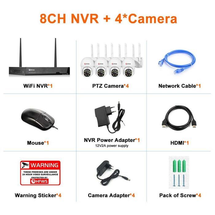 Kit Vídeo Vigilância WIFI Profissional 4 Câmaras Exterior 1080P