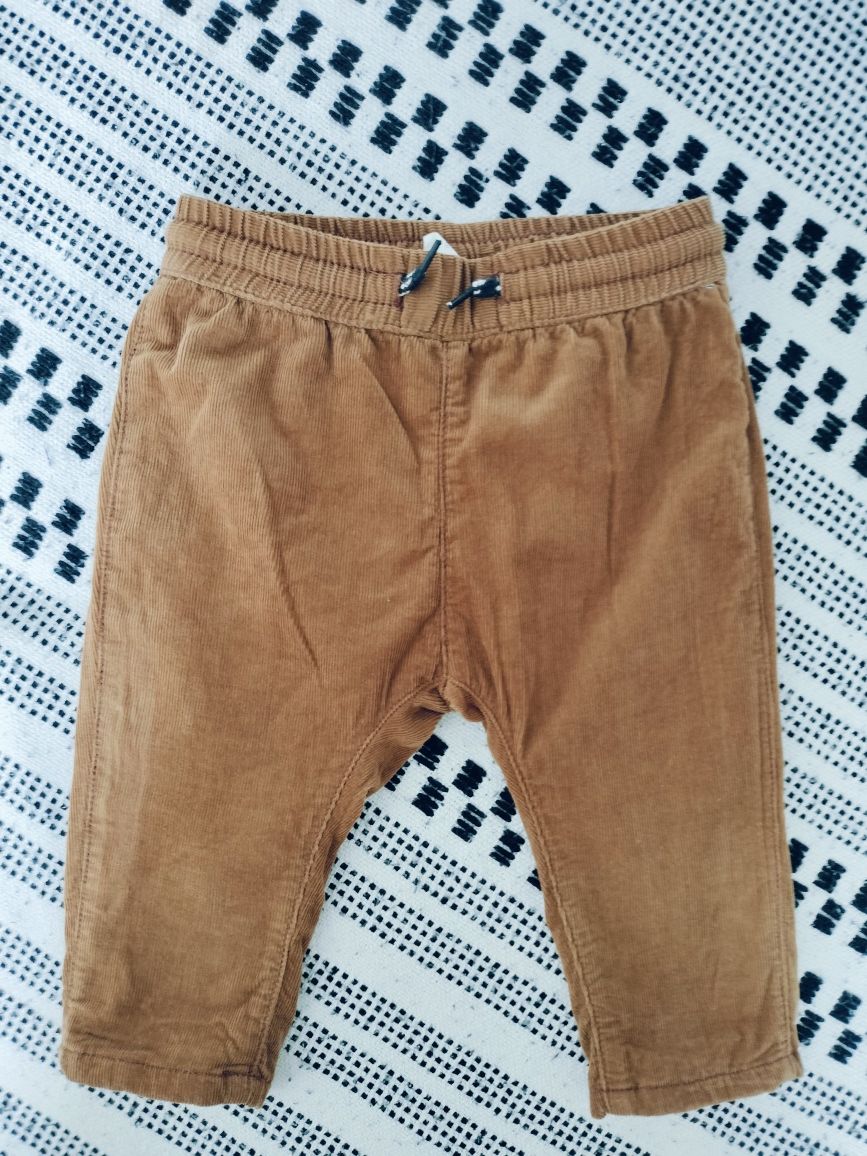 Spodnie H&M ucieplane welwet brązowe dziecięce rozmiar 68