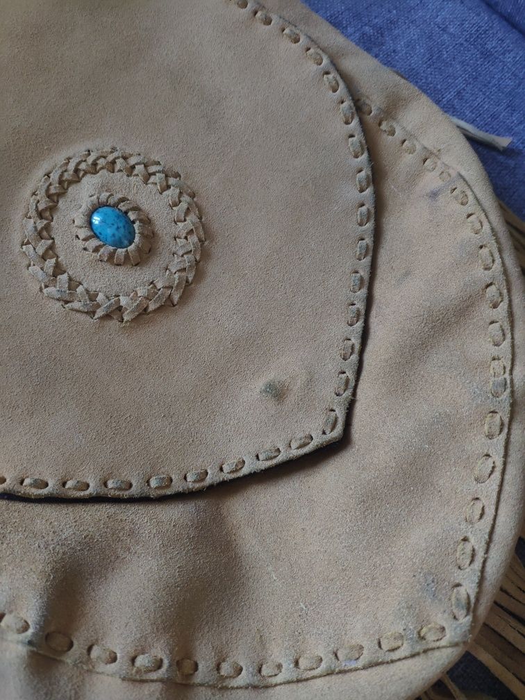 Skórzana torba zamsz skóra 100% etno boho vintage