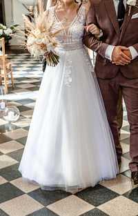 Biała suknia ślubna księżniczka r. XS/S haft, koronka