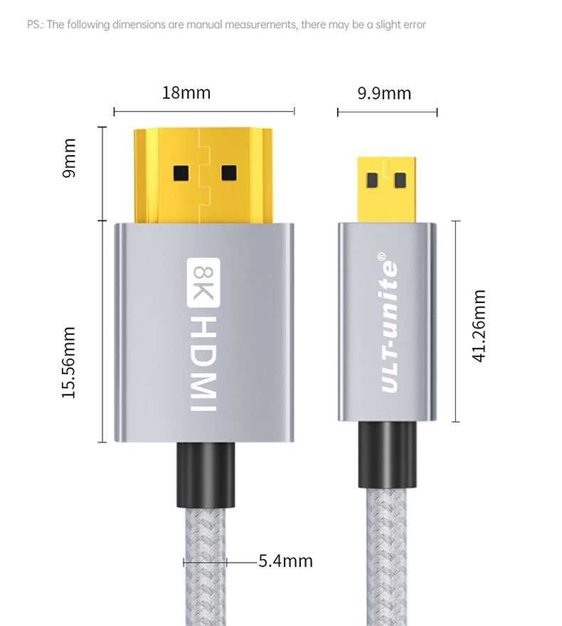 Кабель Micro HDMI to HDMI v2.1 8K 1 метр Grey UltraHD HDR ULT-unite