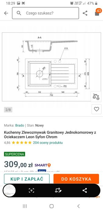 Kuchenny zlewozmywak jrdnokomorowy granitowy Leon