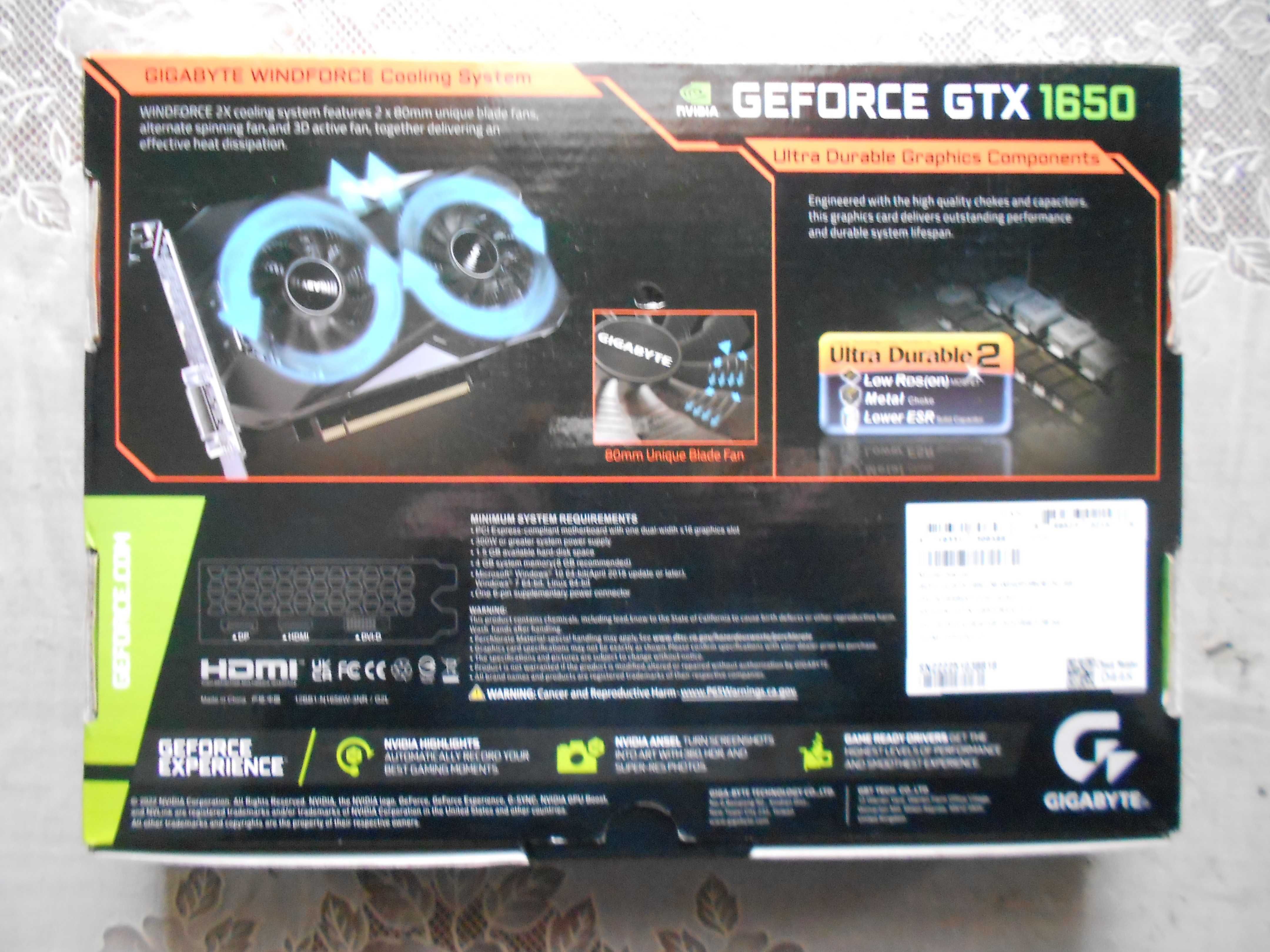 продам видеокарту GeForce GTX 1650 4G GDDR6