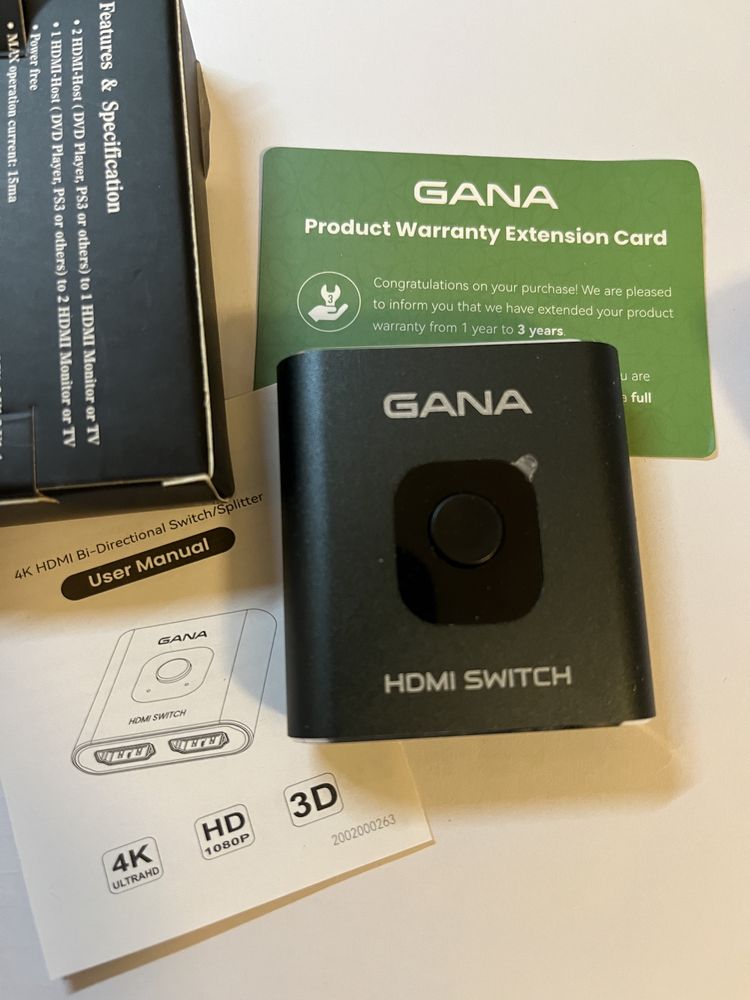 GANA aluminiowy dwukierunkowy przełącznik/rozdzielacz HDMI 4K