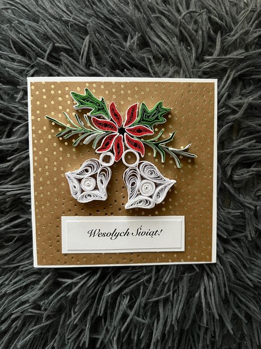 Kartka bożonarodzeniowa, ręcznie robiona quilling, dzwoneczki