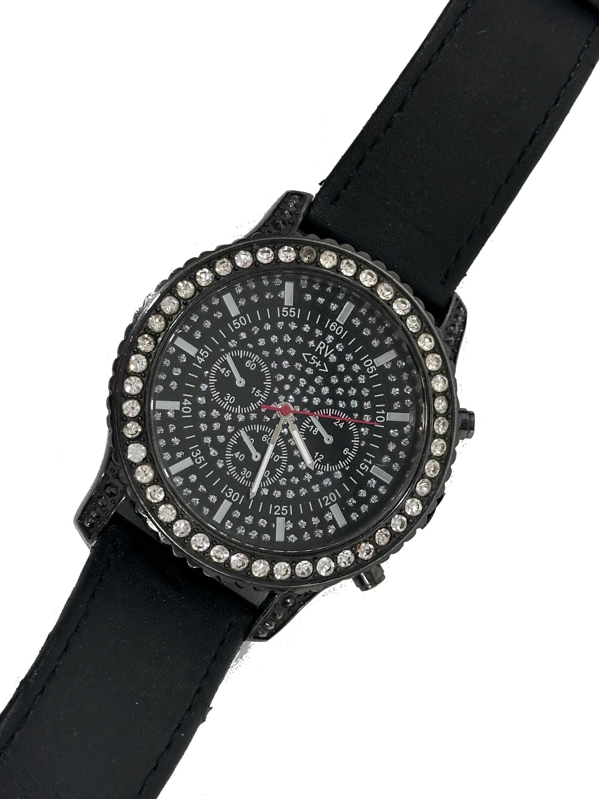 Elegancki zegarek damski czarny River Island z cyrkoniami