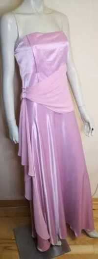 Satynowa różowa długa suknia wieczorowa. Rozm. L (12)