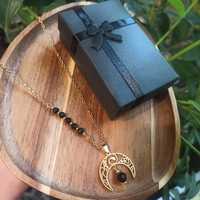 naszyjnik wisior amulet z czarnym turmalinem turmalin lunulą ksiezycem