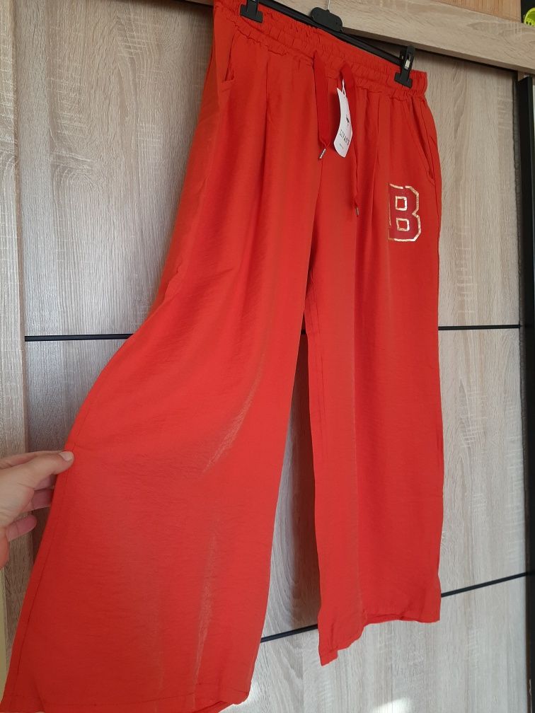 Spodnie kuloty szeroka nogawka napis czerwone plus size 46 44  wiskoza