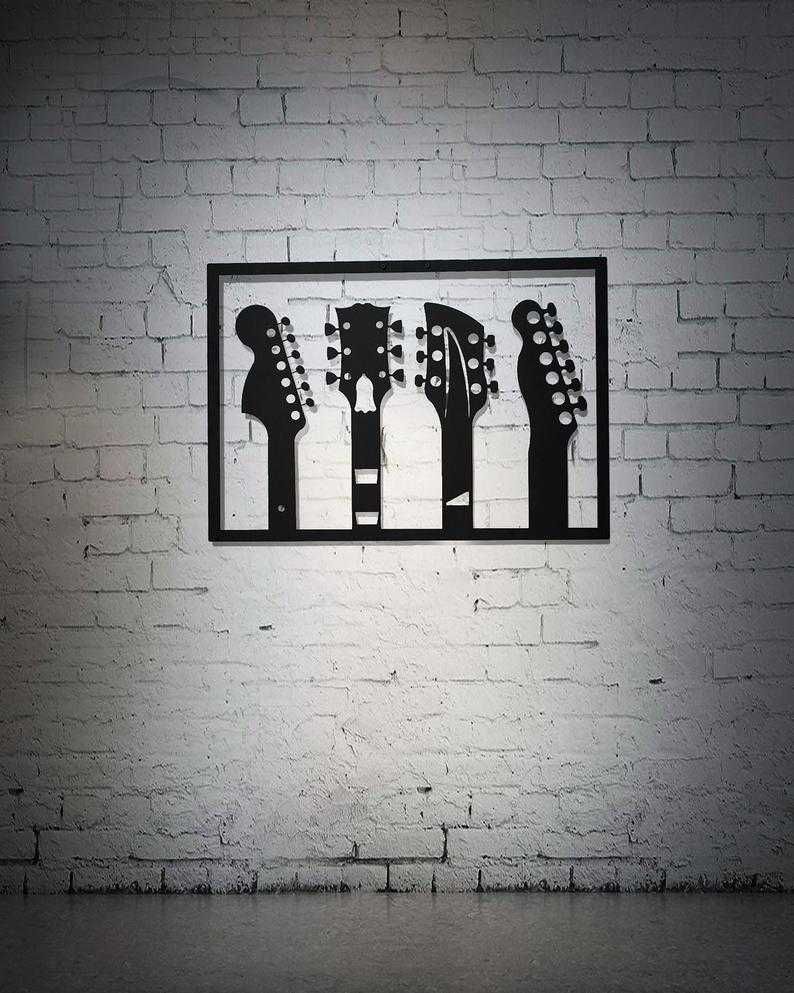 Декоративна картина із металу Гриф гитар, пано на стіну