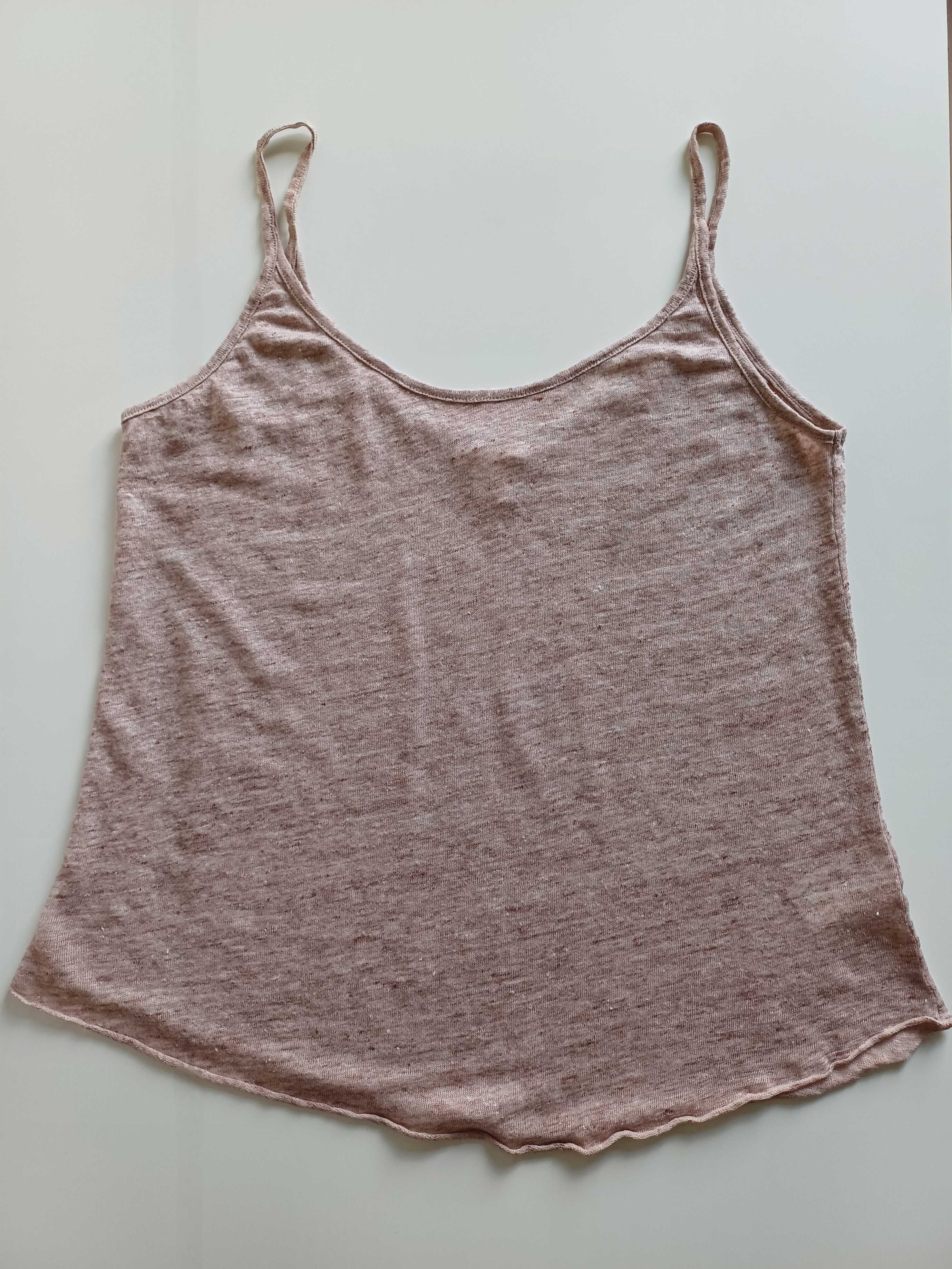 Lniany basicowy top/koszulka na ramiączka H&M rozm. M