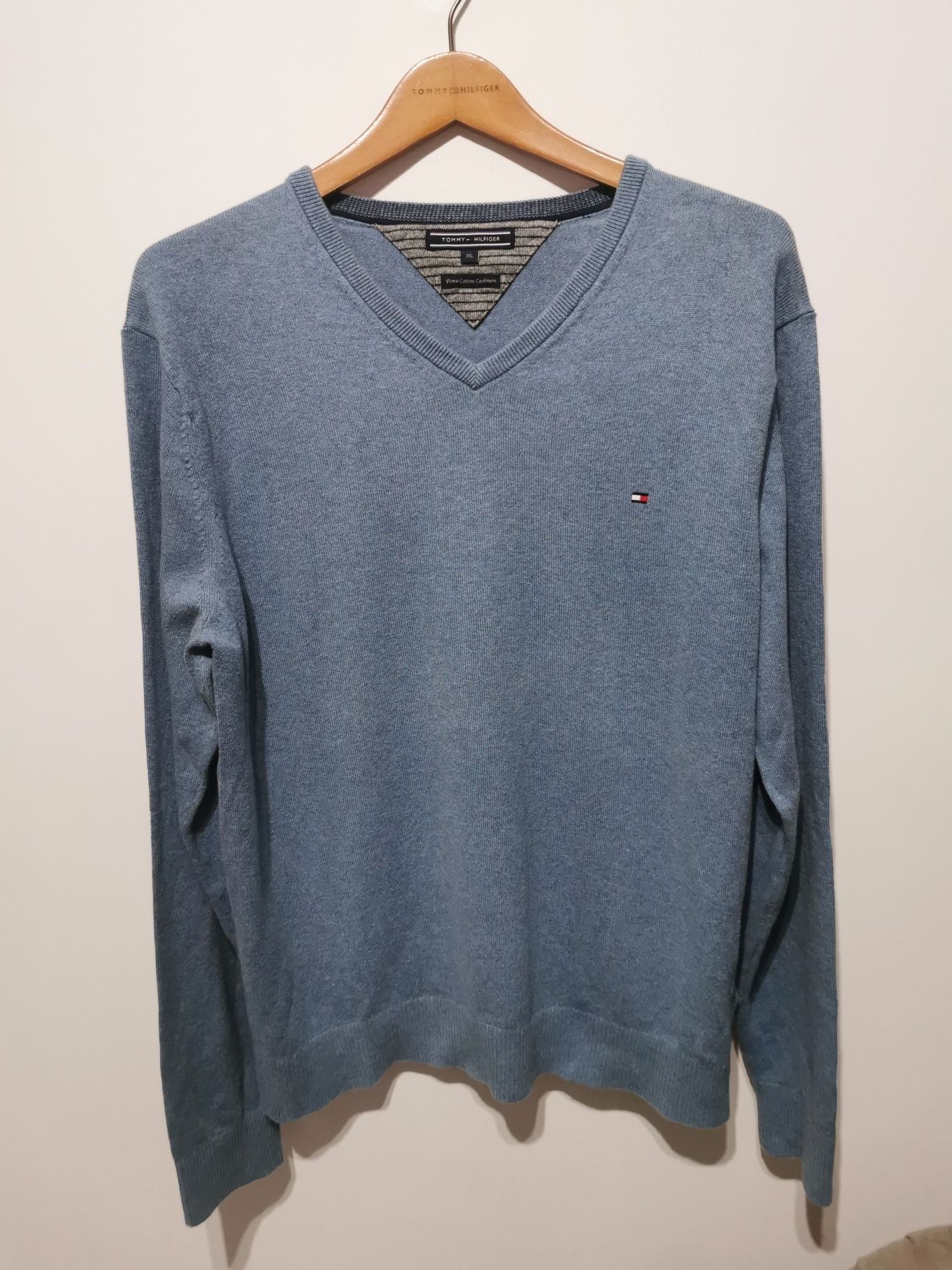 Tommy Hilfiger sweter w serek męski logowany kaszmir XL