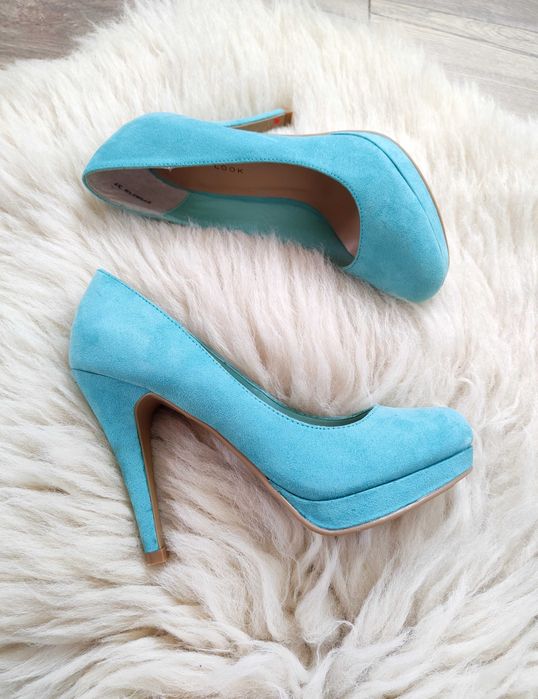 Miętowe zamszowe buty Szpilki New Look 37 Nowe Vintage y2k