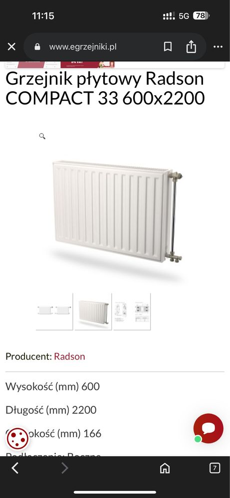 Grzejnik Radson 600x210