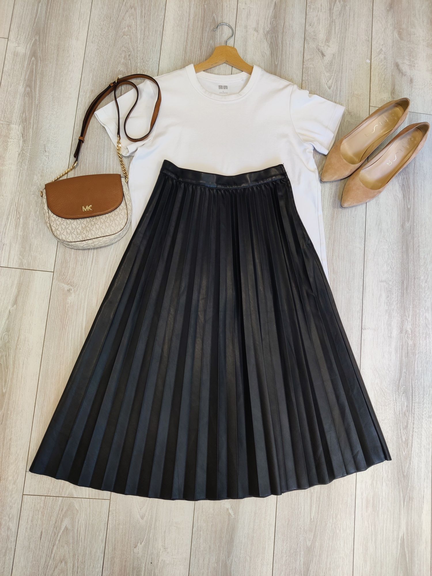 Spódnica midi plisowana eko skóra czarna H&M S/36