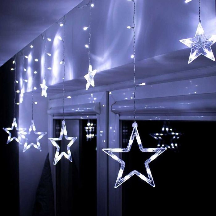 KURTYNA świetlna led gwiazdki lampki choinkowe girlanda biały zimny 3M