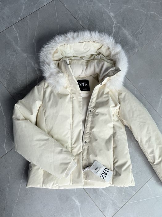 Zara kurtka puchowa zimowa S 36 futerko