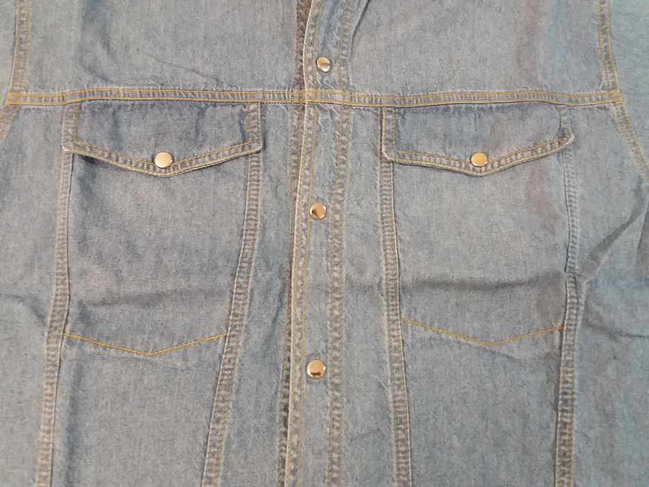 Męska koszula jeansowa dżinsowa z krótkim rękawem rękawkiem L vintage