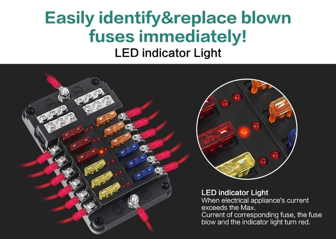 Deyooxi 12-krotny bezpiecznik samochodowy  skrzynka bezpiecznikowa 12v