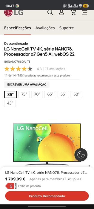Vendo TV Gigante LG 4K 86"